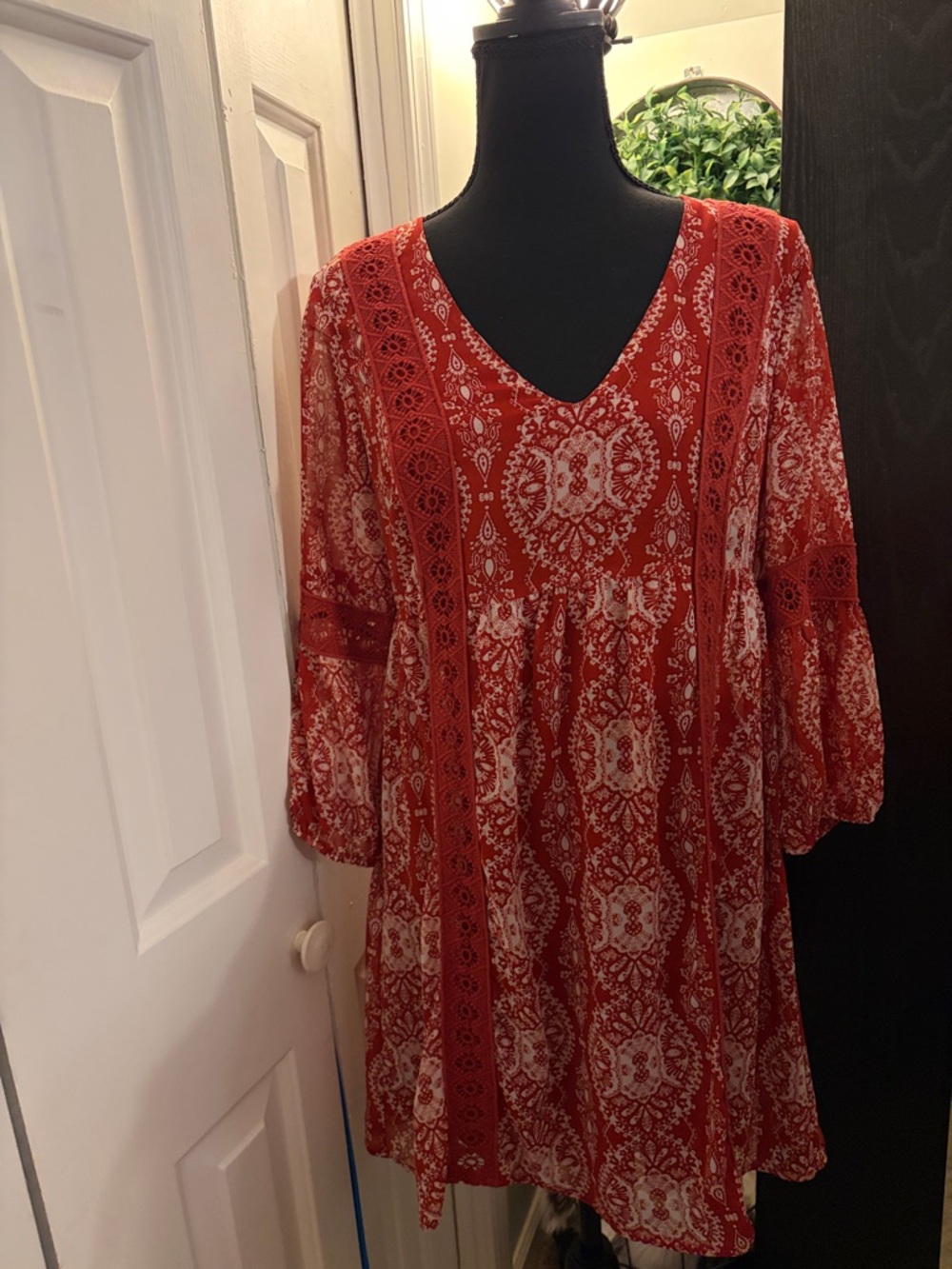 As U Wish Rust Red Boho Paisley Mini Dress